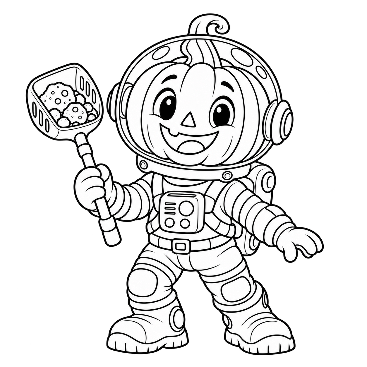 Same pumpkin astronaut in low-ink form